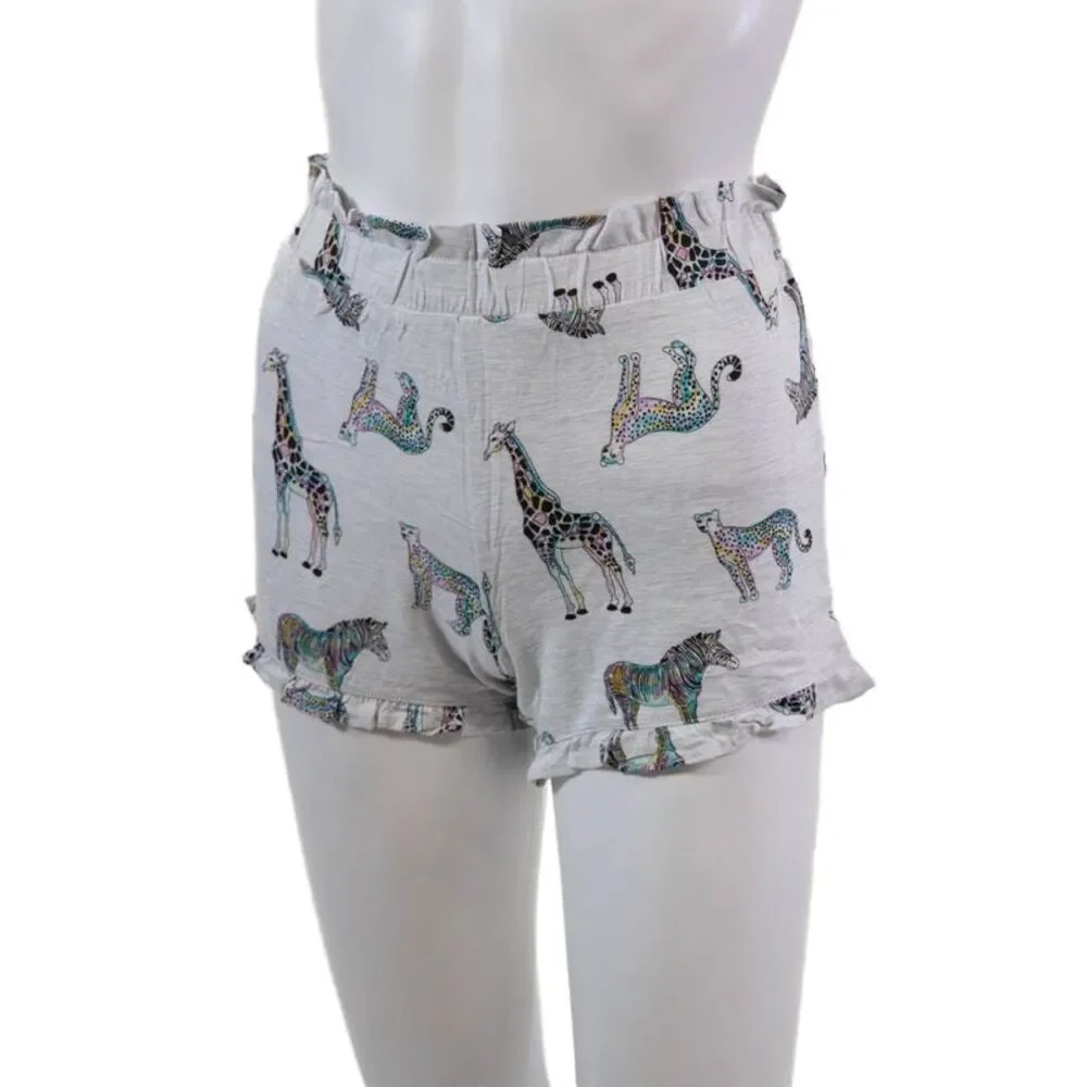Emerson Road Womens Giraffe Print Ruffled Long Sleeve Pajama Set Gray Size XS